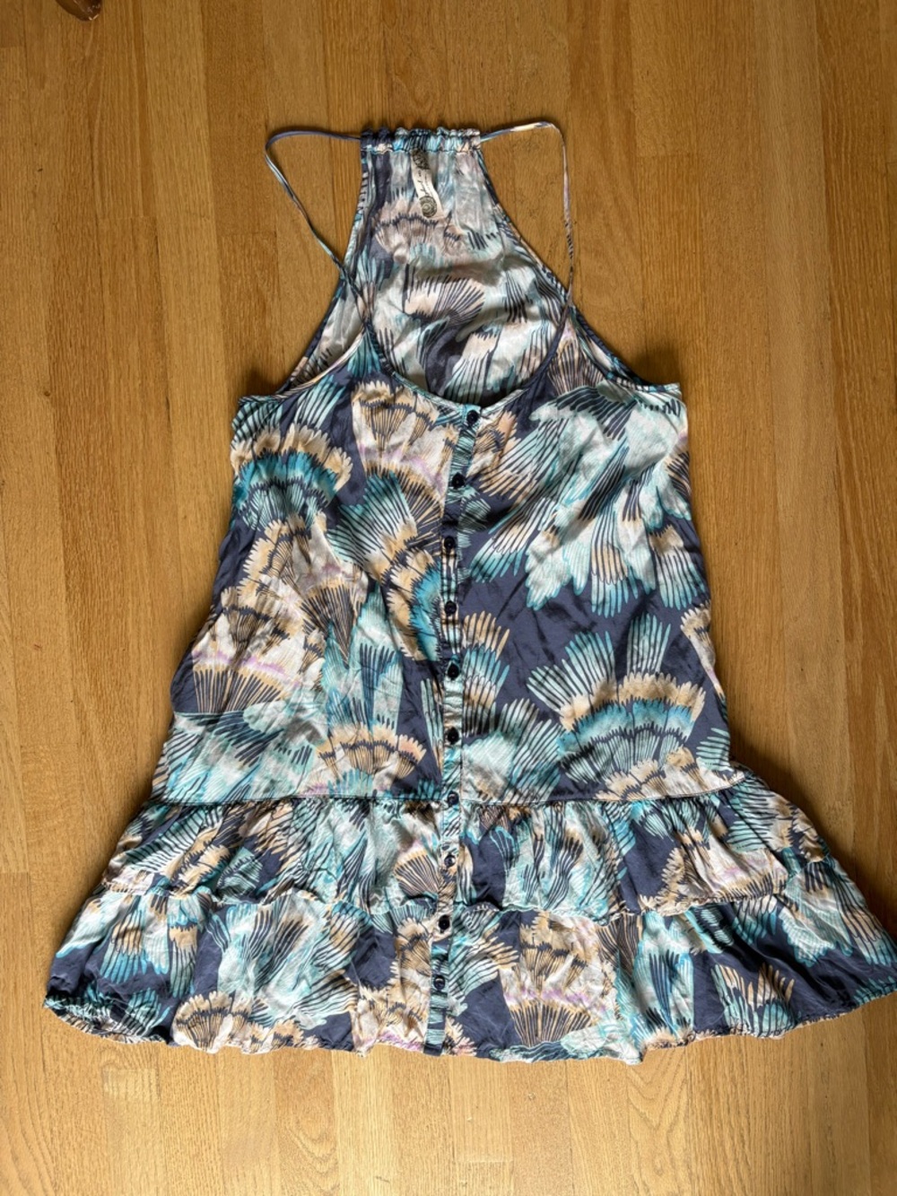 Free People Floral Halter Midi Dress in Teal, Navy, and Cream